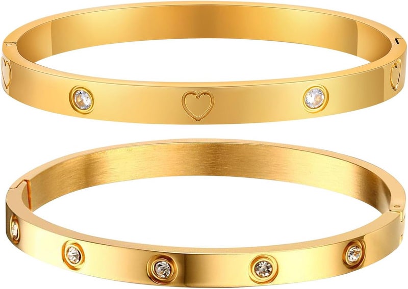 MPRAINBOW Gold Bracelets for Women, 2Pcs 18K Gold Plated Cubic Zirconia Bangle Crystal Friendship Bracelet Jewelry,Wedding Party Christmas Birthday Gifts for Her Girlfriend Sister Daughter - Image 1